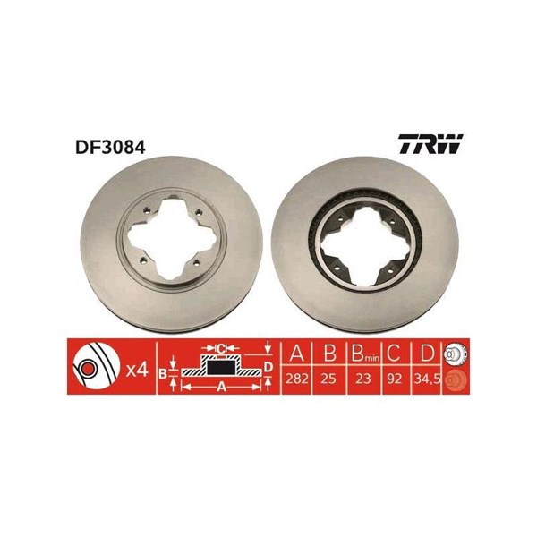 Bromsskiva Ventilerad, Framaxel Trw DF3084 TRW
