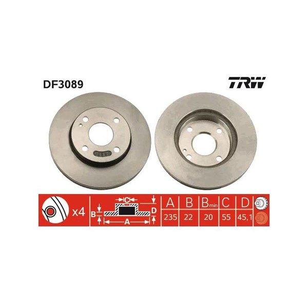 Bromsskiva Ventilerad, Framaxel Trw DF3089 TRW