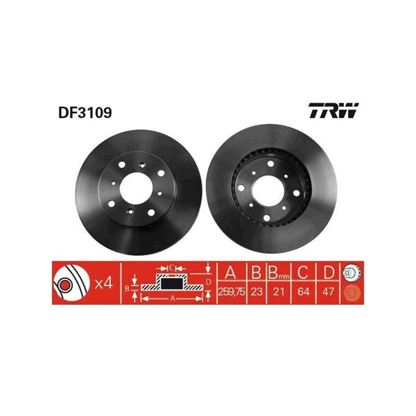 Bromsskiva Ventilerad, Framaxel Trw DF3109 TRW