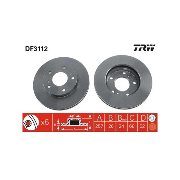 Bromsskiva Ventilerad, Framaxel Trw DF3112 TRW