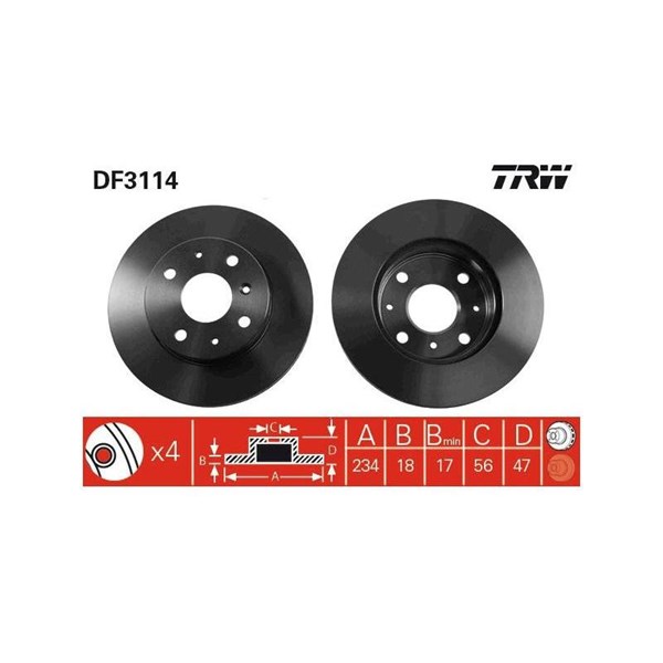 Bromsskiva Ventilerad, Framaxel Trw DF3114 TRW