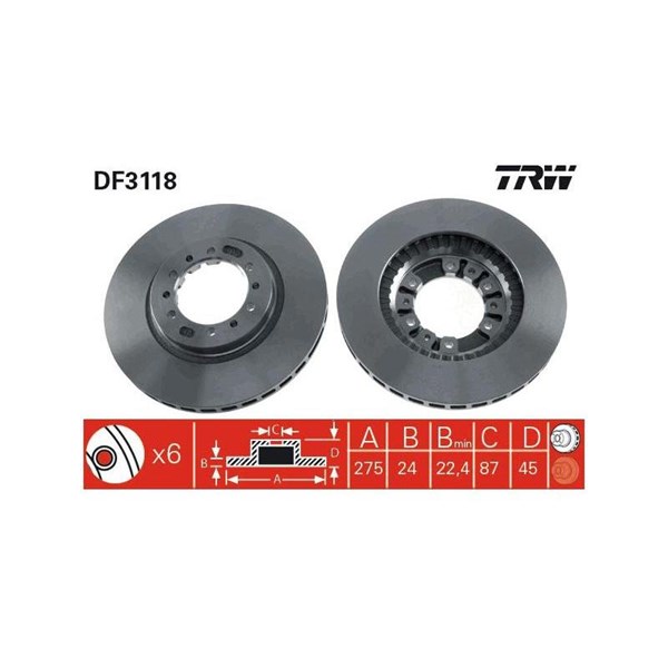 Bromsskiva Ventilerad, Framaxel Trw DF3118 TRW