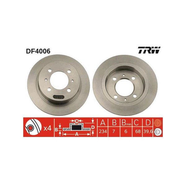Bromsskiva Solid, Bakaxel Trw DF4006 TRW Bromsskiva Solid, Bakaxel Trw DF4006 TRW