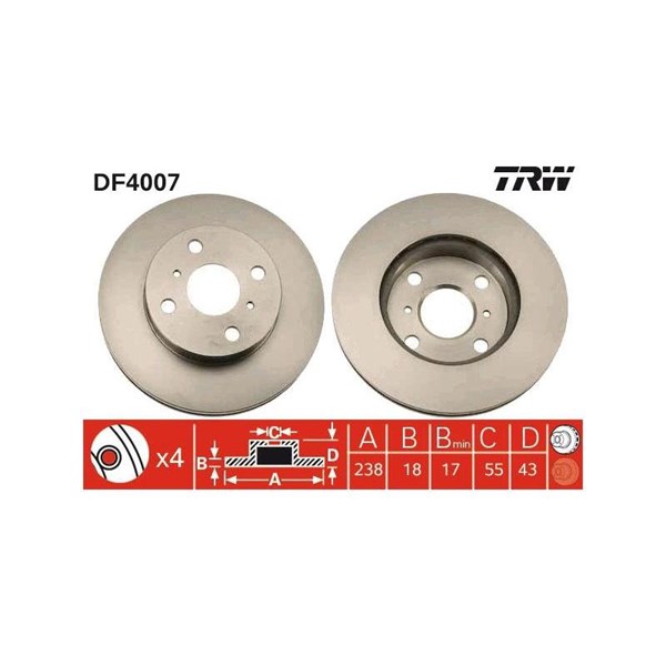 Bromsskiva Ventilerad, Framaxel Trw DF4007 TRW