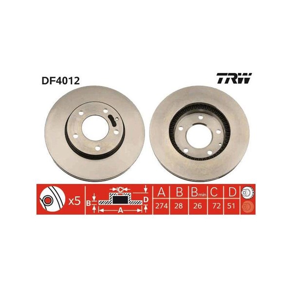 Bromsskiva Ventilerad, Framaxel Trw DF4012 TRW