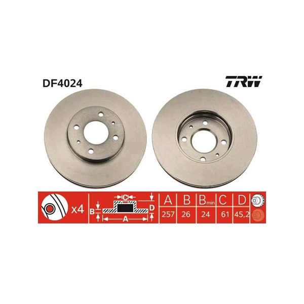 Bromsskiva Ventilerad, Framaxel Trw DF4024 TRW