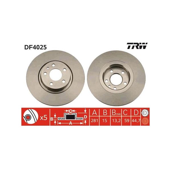 Bromsskiva Solid, Framaxel Trw DF4025 TRW