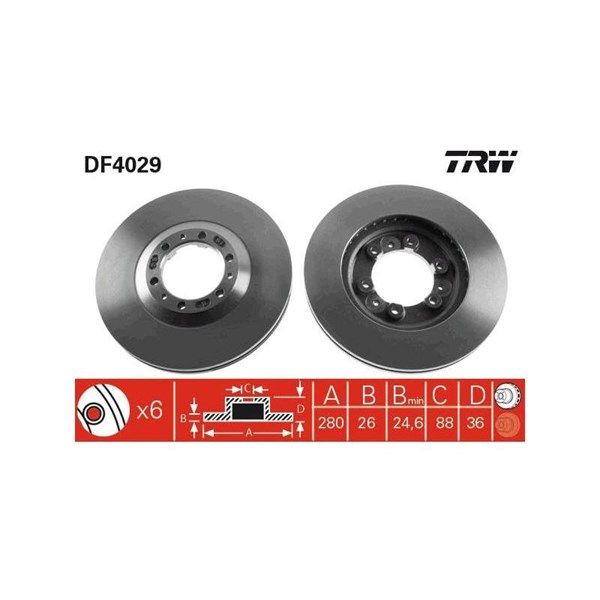 Bromsskiva Ventilerad, Framaxel Trw DF4029 TRW