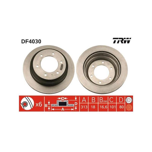 Bromsskiva Ventilerad, Bakaxel Trw DF4030 TRW