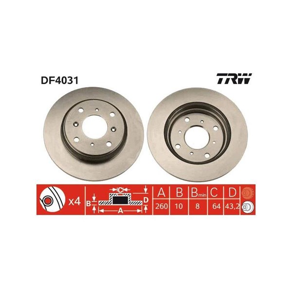 Bromsskiva Solid, Bakaxel Trw DF4031 TRW
