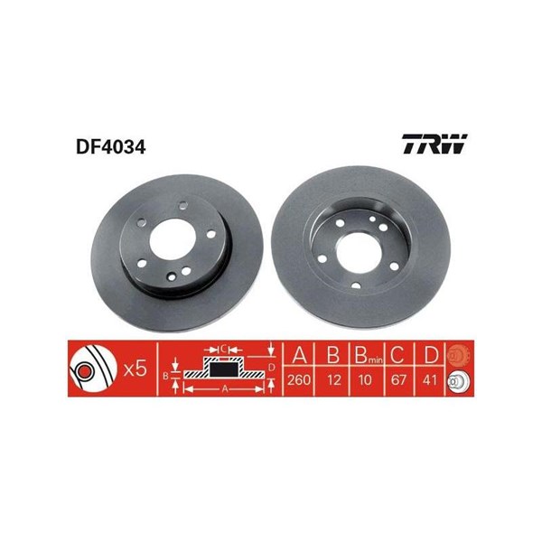 Bromsskiva Solid, Framaxel Trw DF4034 TRW