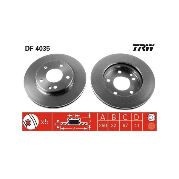 Bromsskiva Ventilerad, Framaxel Trw DF4035 TRW