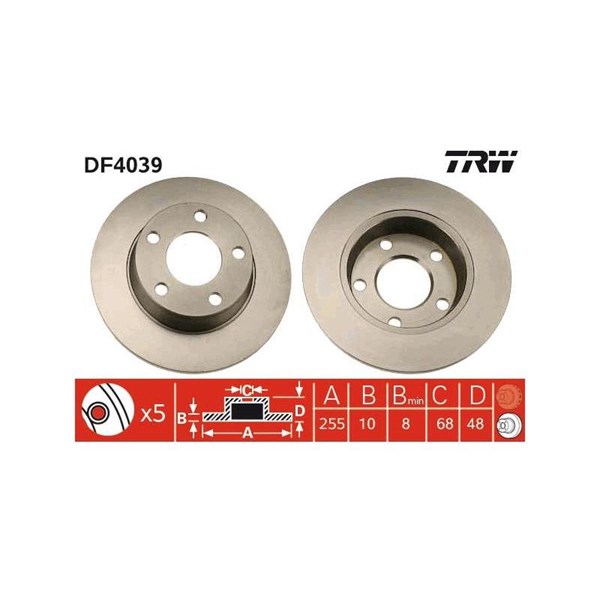 Bromsskiva Solid, Bakaxel Trw DF4039 TRW Bromsskiva Solid, Bakaxel Trw DF4039 TRW