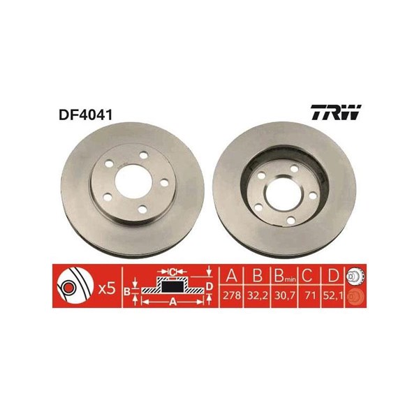 Bromsskiva Ventilerad, Framaxel Trw DF4041 TRW