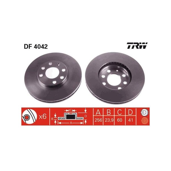 Bromsskiva Ventilerad, Framaxel, Bakaxel Trw DF4042 TRW