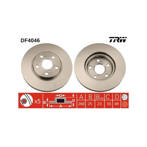 Bromsskiva Ventilerad, Framaxel Trw DF4046 TRW