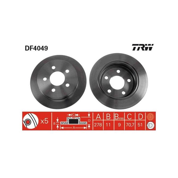 Bromsskiva Solid, Bakaxel Trw DF4049 TRW