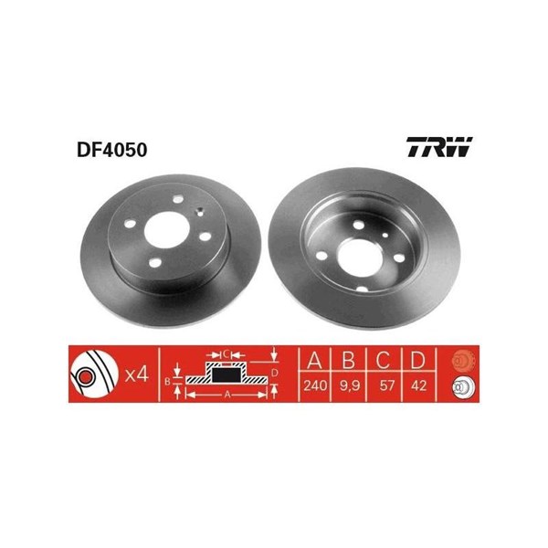 Bromsskiva Solid, Bakaxel Trw DF4050 TRW