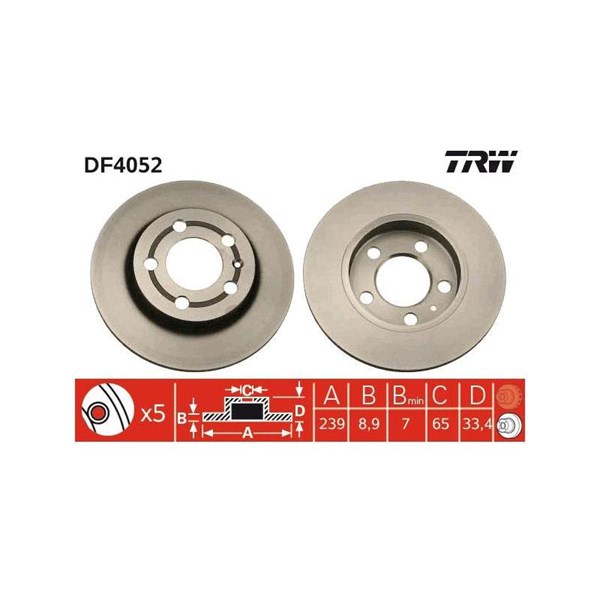 Bromsskiva Solid, Bakaxel Trw DF4052 TRW