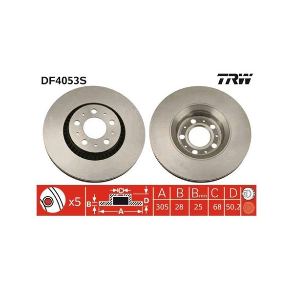 Bromsskiva Ventilerad, Framaxel Trw DF4053S TRW