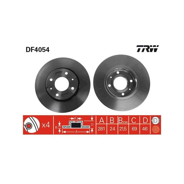 Bromsskiva Ventilerad, Framaxel Trw DF4054 TRW
