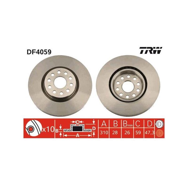 Bromsskiva Ventilerad, Framaxel Trw DF4059 TRW