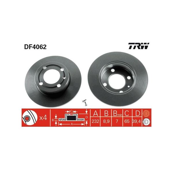 Bromsskiva Solid, Bakaxel Trw DF4062 TRW