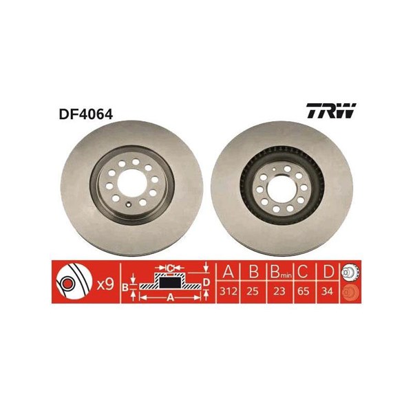 Bromsskiva Ventilerad, Framaxel Trw DF4064 TRW