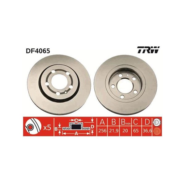 Bromsskiva Ventilerad, Bakaxel Trw DF4065 TRW
