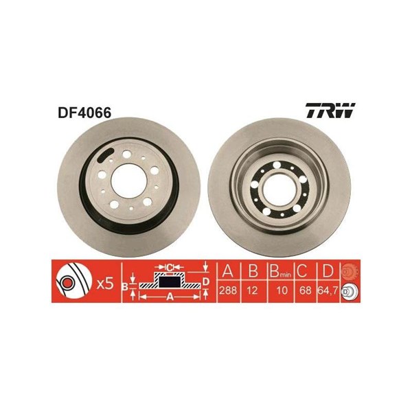 Bromsskiva Solid, Bakaxel Trw DF4066 TRW