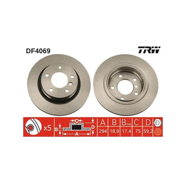 Bromsskiva Ventilerad, Bakaxel Trw DF4069 TRW