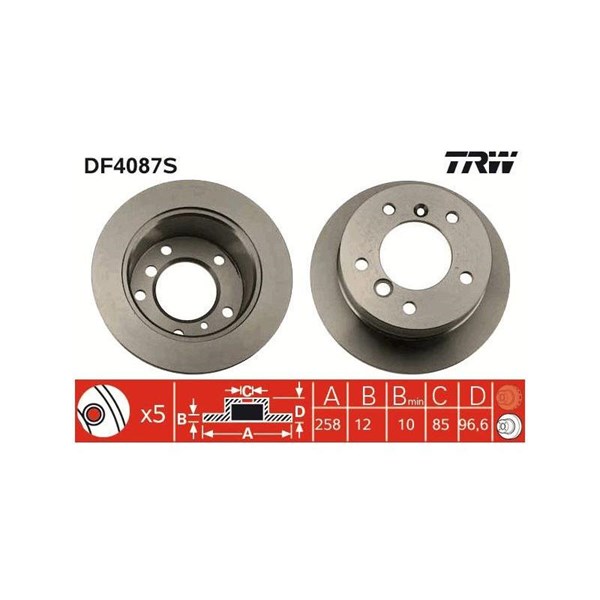 Bromsskiva Solid, Bakaxel Trw DF4087S TRW