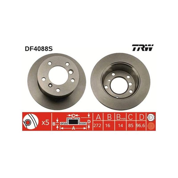 Bromsskiva Solid, Bakaxel Trw DF4088S TRW