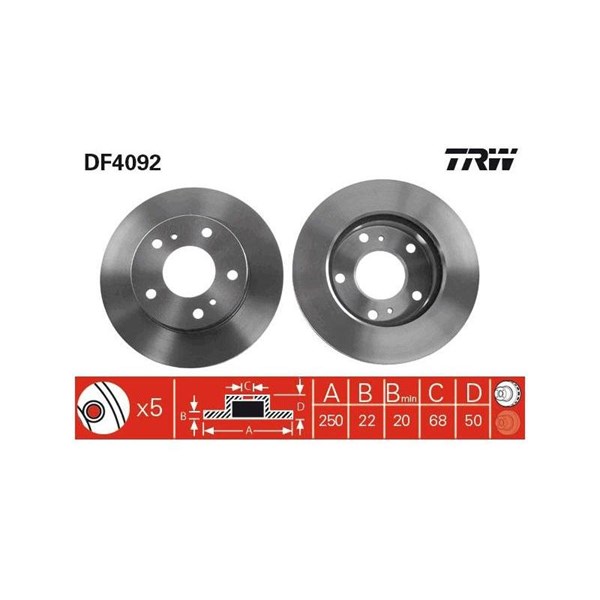 Bromsskiva Ventilerad, Framaxel Trw DF4092 TRW