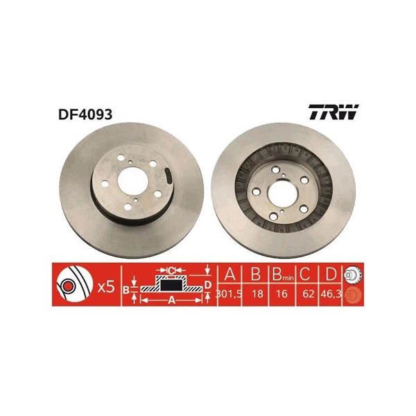 Bromsskiva Ventilerad, Framaxel Trw DF4093 TRW