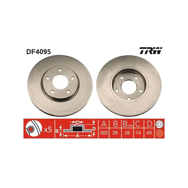 Bromsskiva Ventilerad, Framaxel Trw DF4095 TRW
