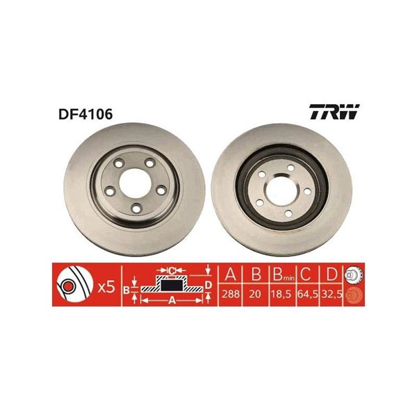 Bromsskiva Ventilerad, Bakaxel Trw DF4106 TRW