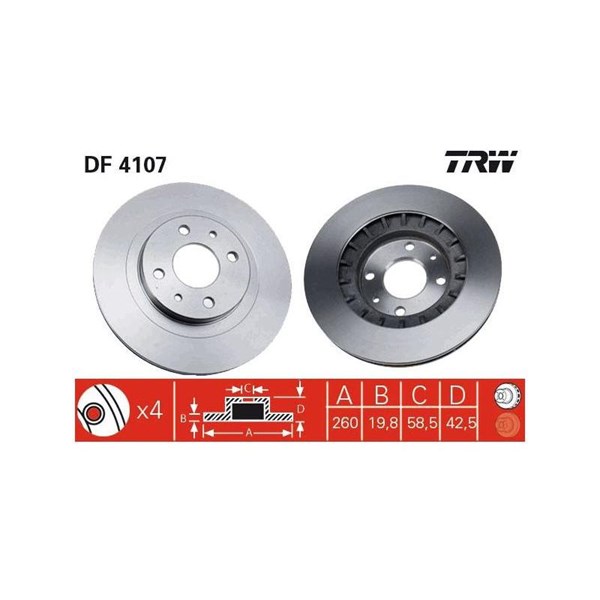 Bromsskiva Ventilerad, Framaxel Trw DF4107 TRW