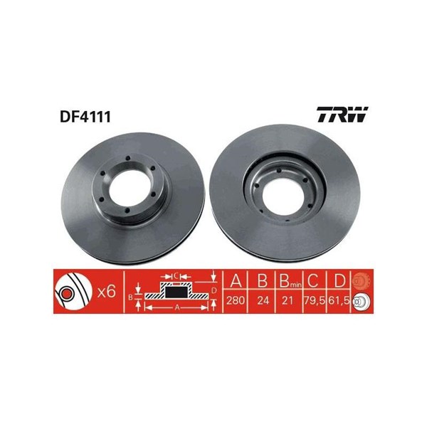 Bromsskiva Ventilerad, Framaxel Trw DF4111 TRW