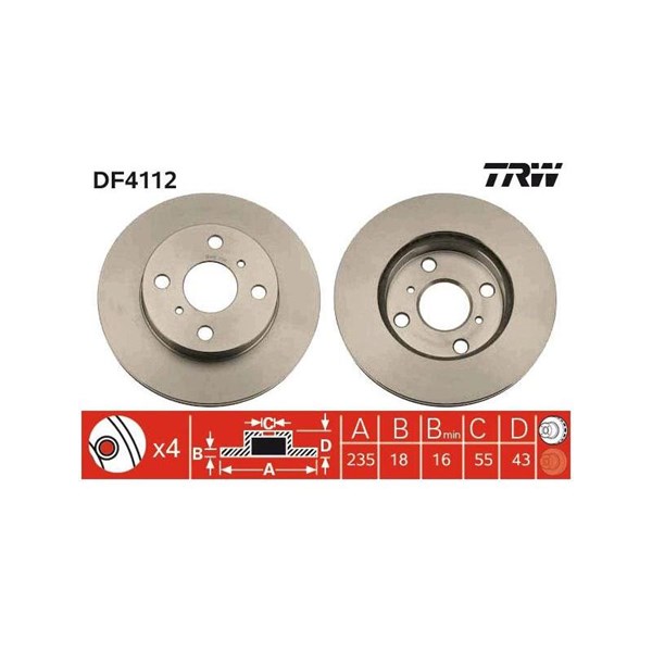 Bromsskiva Ventilerad, Framaxel Trw DF4112 TRW