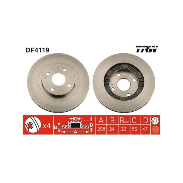 Bromsskiva Ventilerad, Framaxel Trw DF4119 TRW Bromsskiva Ventilerad, Framaxel Trw DF4119 TRW