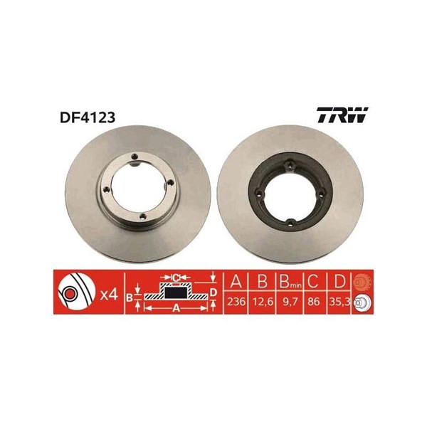 Bromsskiva Solid, Framaxel Trw DF4123 TRW