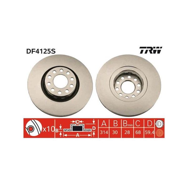 Bromsskiva Ventilerad, Framaxel Trw DF4125S TRW