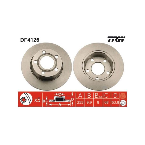 Bromsskiva Solid, Bakaxel Trw DF4126 TRW