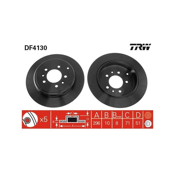 Bromsskiva Solid, Bakaxel Trw DF4130 TRW