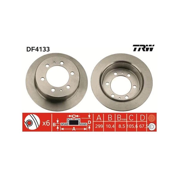 Bromsskiva Solid, Bakaxel Trw DF4133 TRW