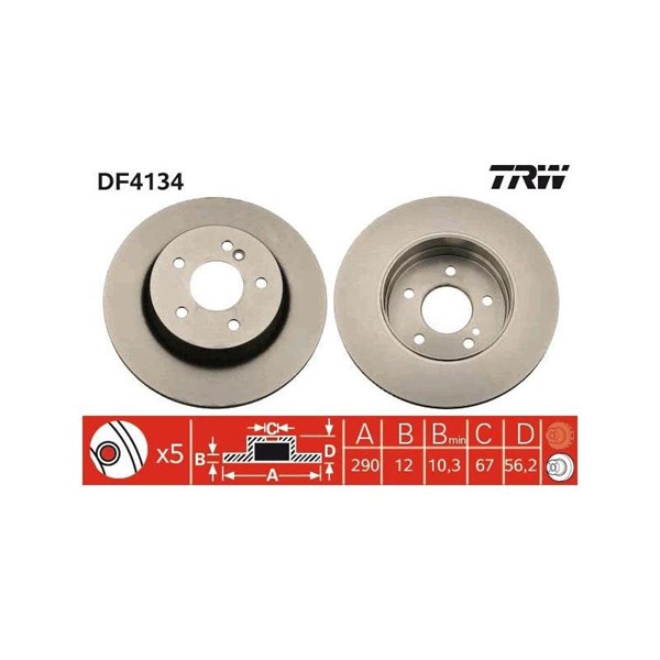 Bromsskiva Solid, Bakaxel Trw DF4134 TRW