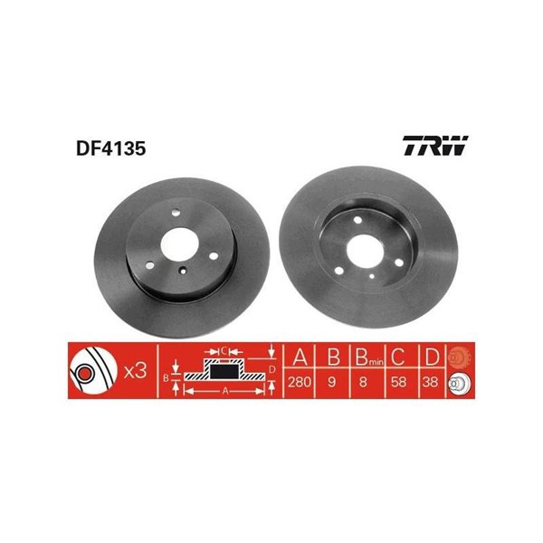 Bromsskiva Solid, Framaxel Trw DF4135 TRW