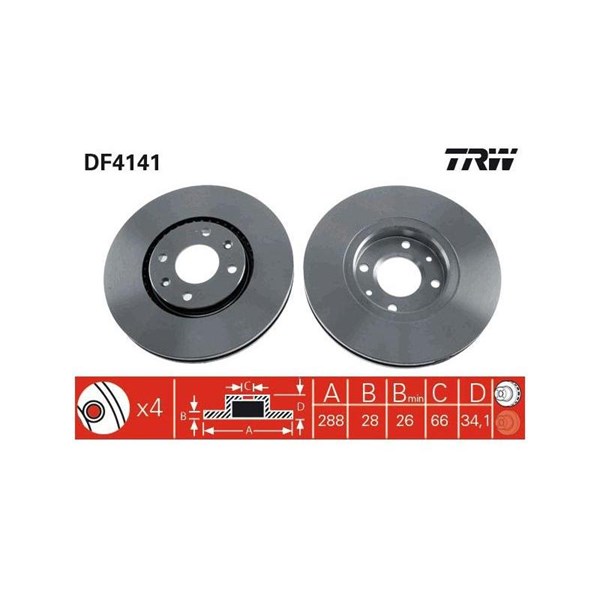 Bromsskiva Ventilerad, Framaxel Trw DF4141 TRW