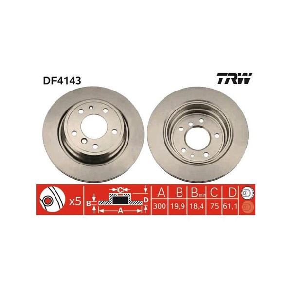 Bromsskiva Ventilerad, Bakaxel Trw DF4143 TRW
